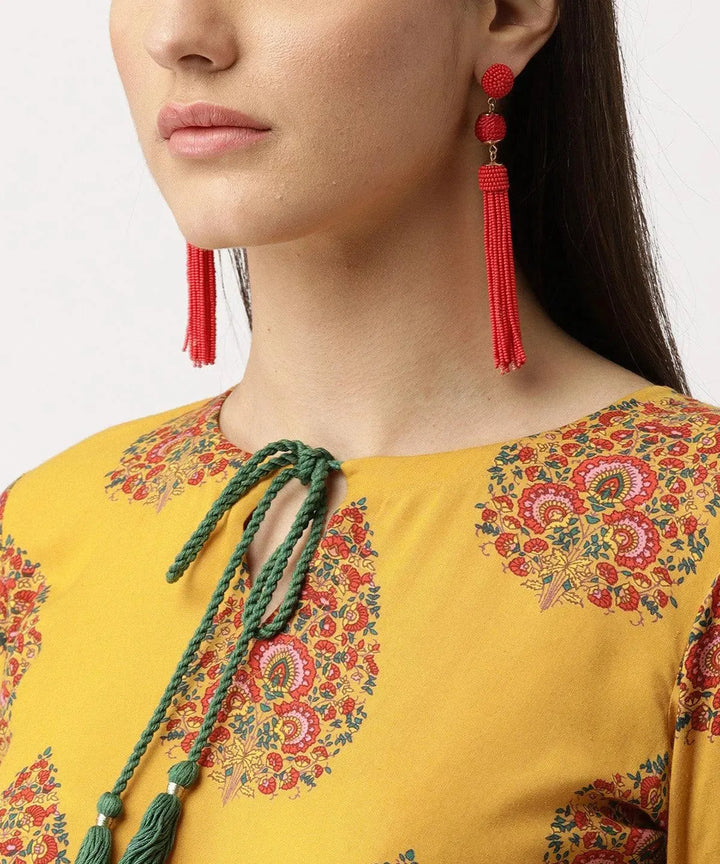 Yellow Printed Rayon Kurta - Libas
