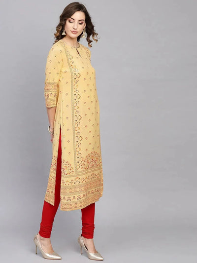 Yellow Printed Rayon Kurta - Libas