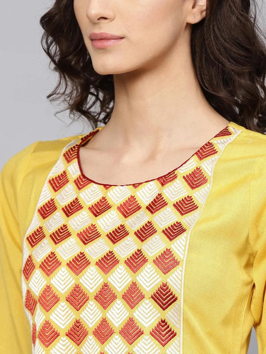 Yellow Printed Rayon Kurta - Libas 
