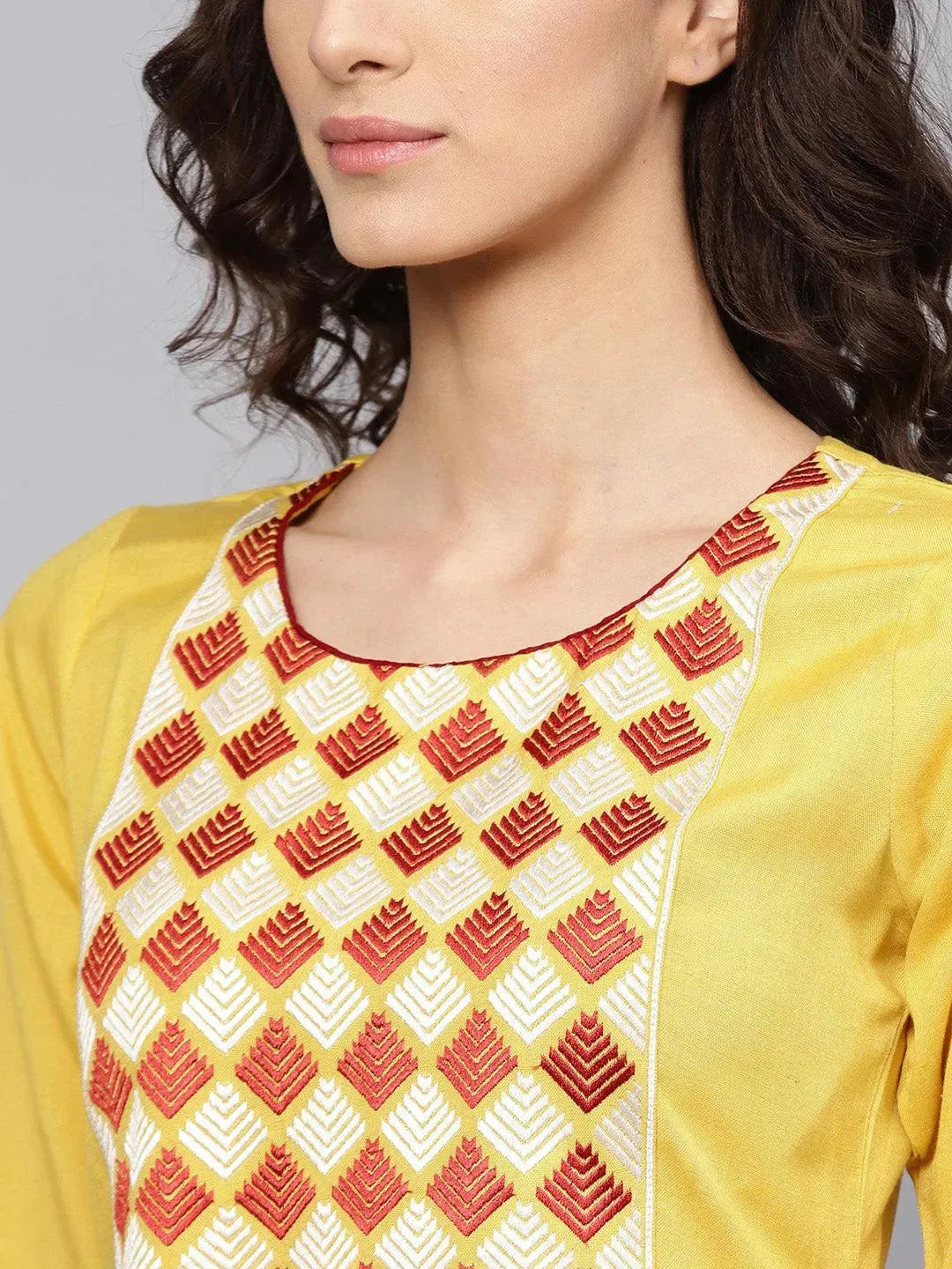 Yellow Printed Rayon Kurta - Libas