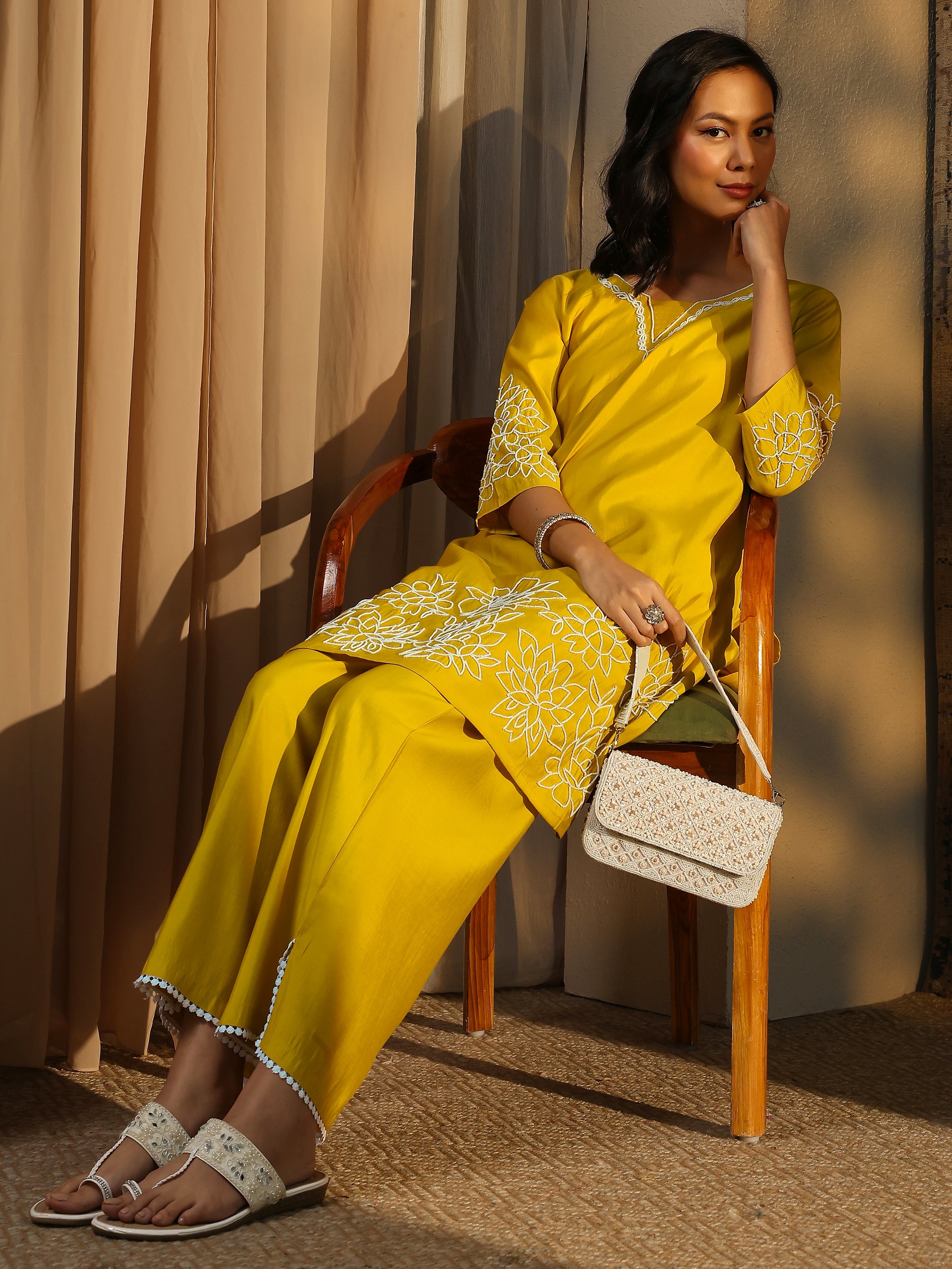 libas Yellow Printed Silk Blend Co-Ord Set-picture-40