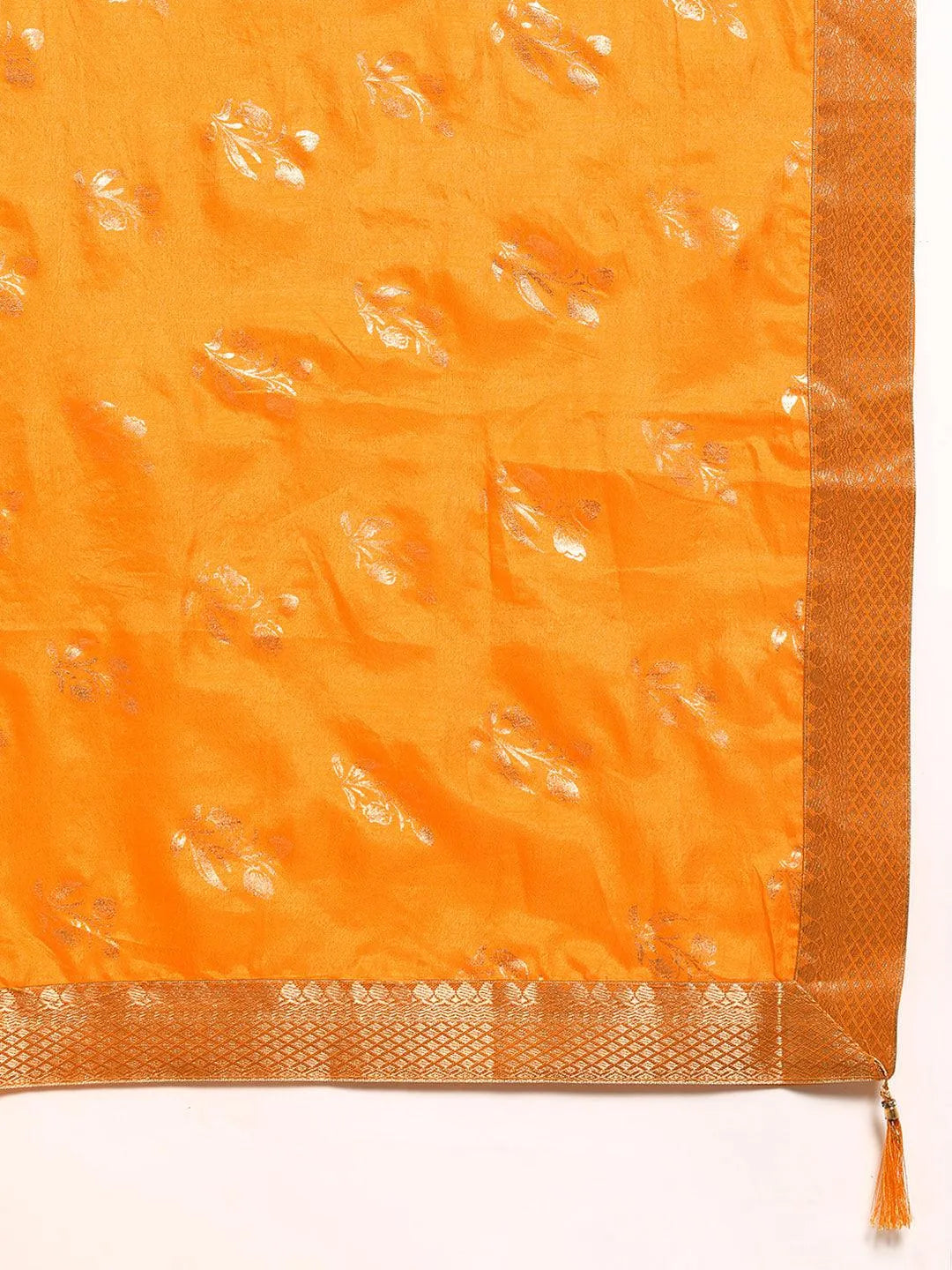 Yellow Printed Silk Blend Saree - Libas 