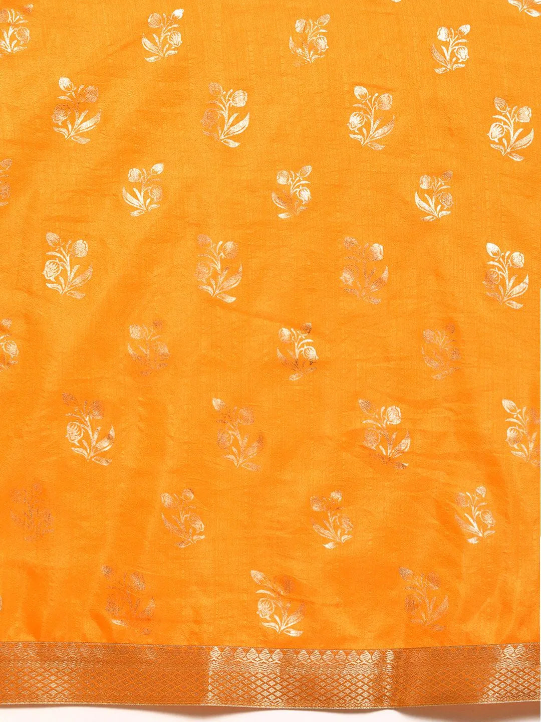 Yellow Printed Silk Blend Saree - Libas 
