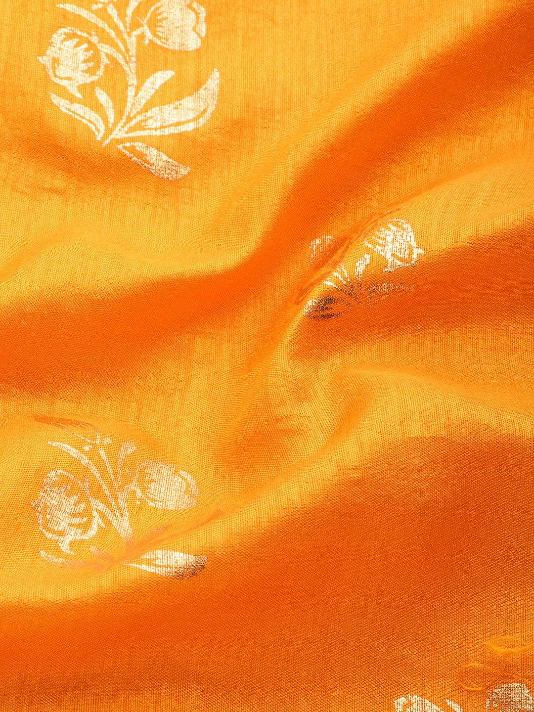 Yellow Printed Silk Blend Saree - Libas