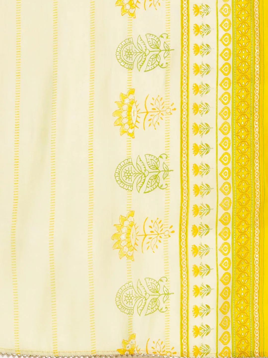 Yellow Printed Silk Blend Straight Suit Set - Libas 