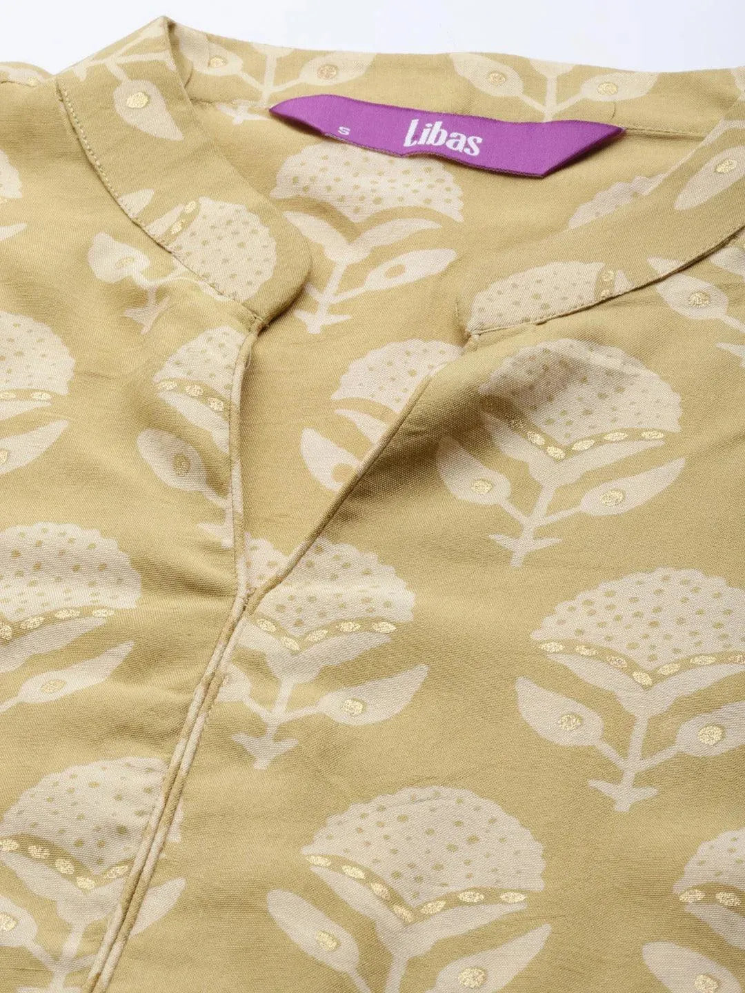 Yellow Printed Silk Blend Suit Set - Libas 