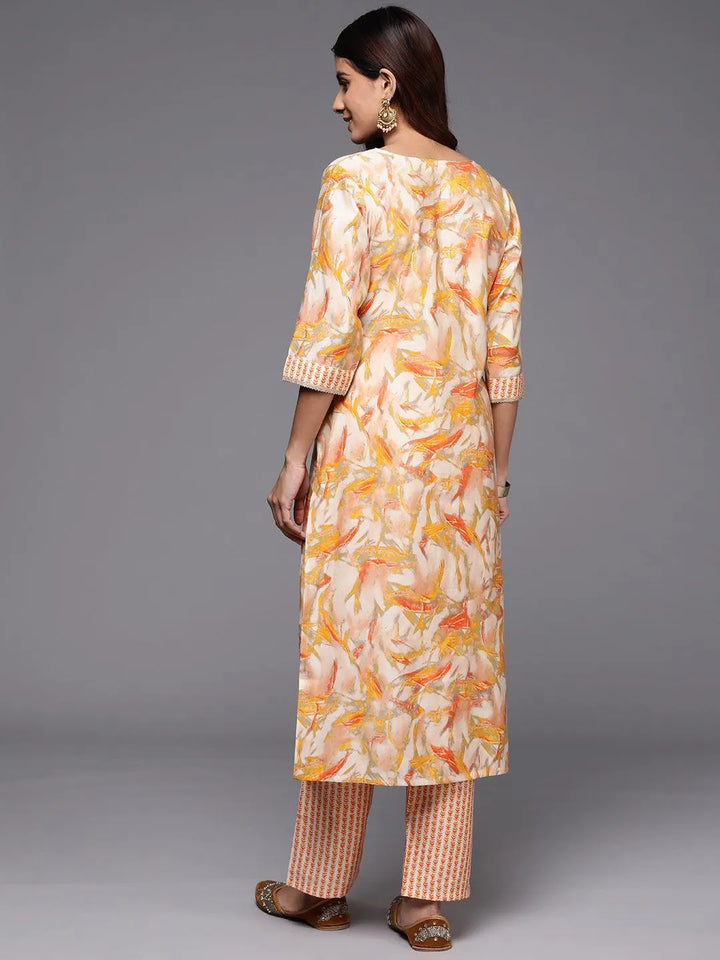 Yellow Printed Silk Blend Straight Kurta With Palazzos - Libas