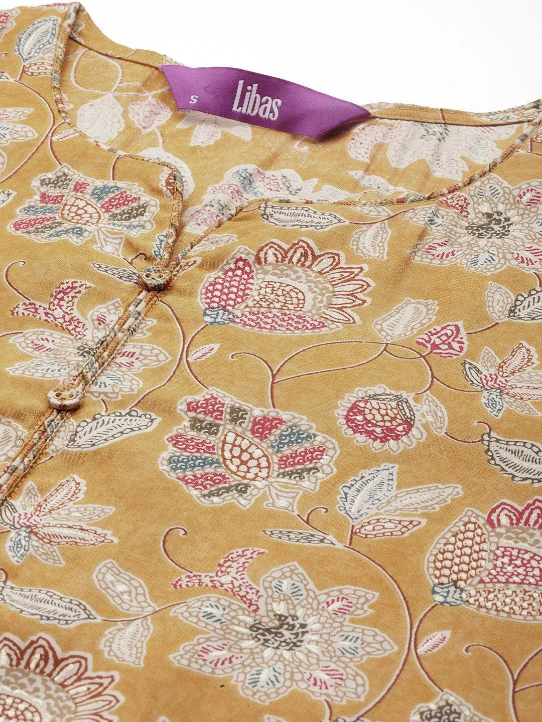  Yellow Printed Silk Blend Straight Kurta Set 