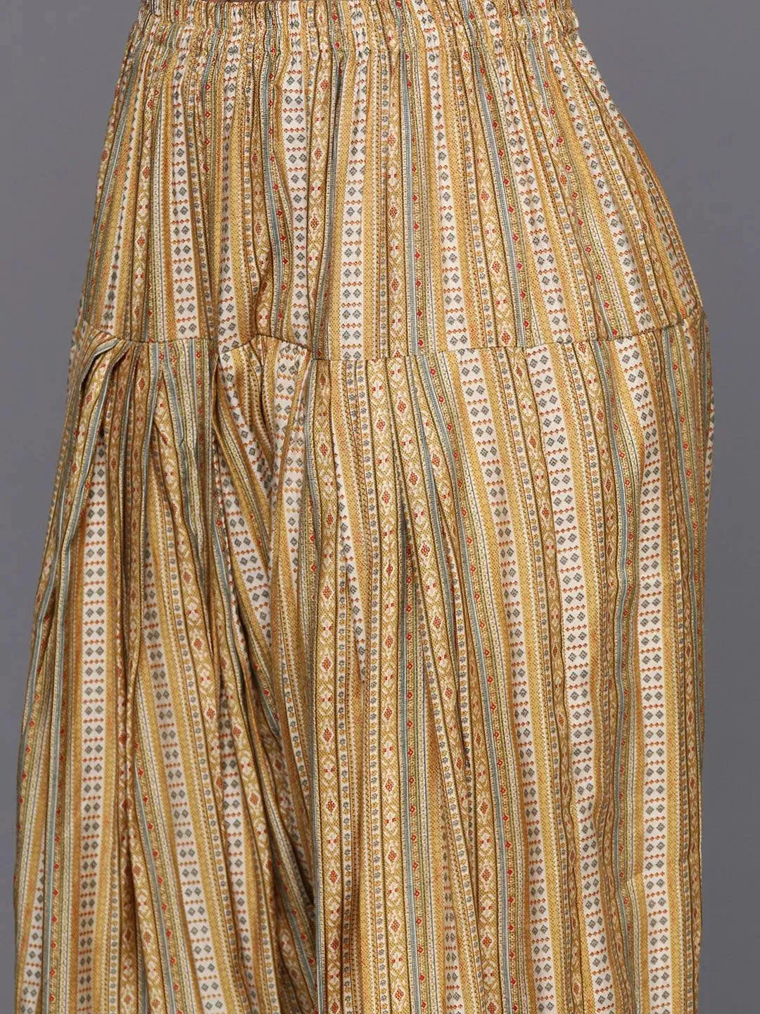  Yellow Printed Silk Blend Straight Kurta Set 