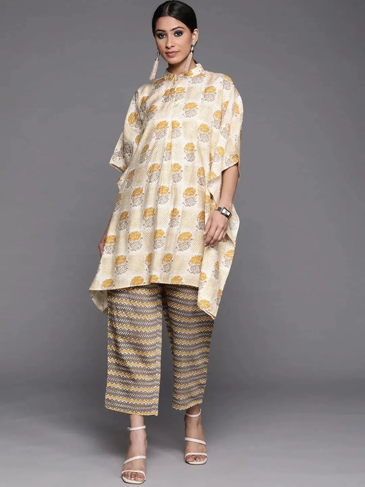 Yellow Printed Silk Kurta Set - Libas