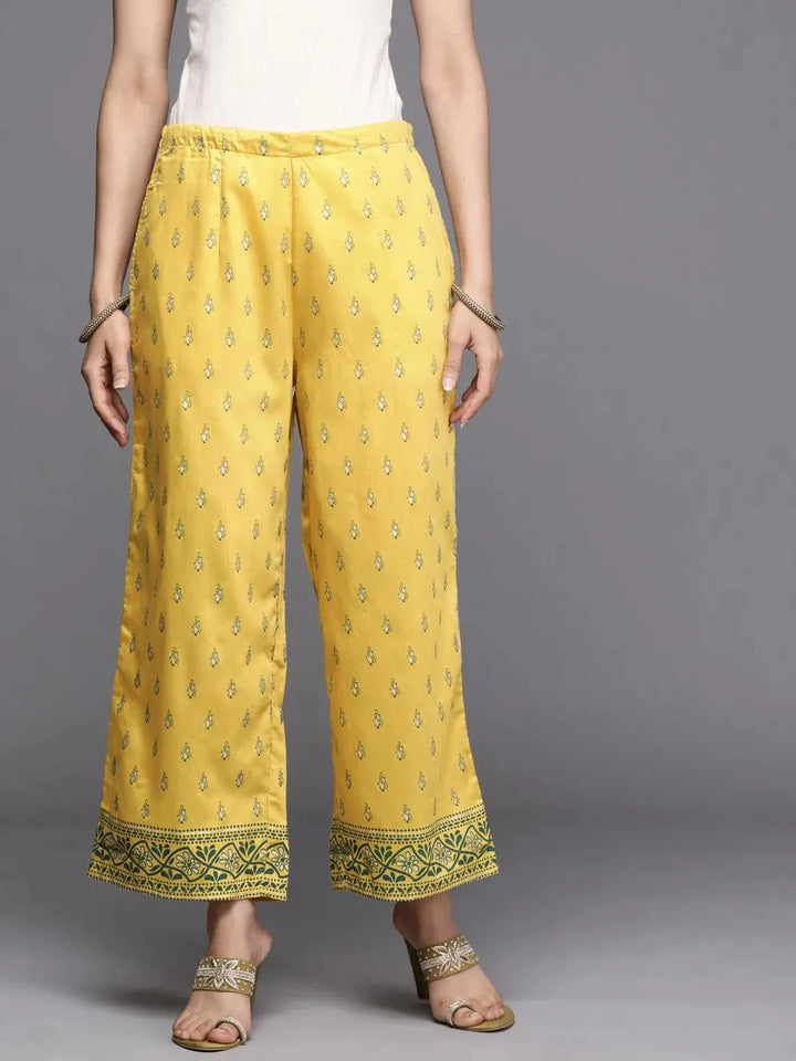 Yellow Printed Silk Palazzos - Libas