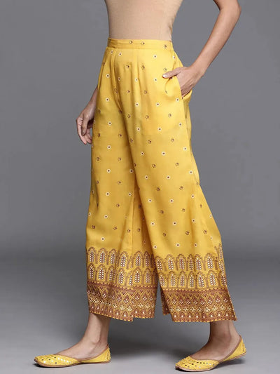 Yellow Printed Silk Palazzos - Libas