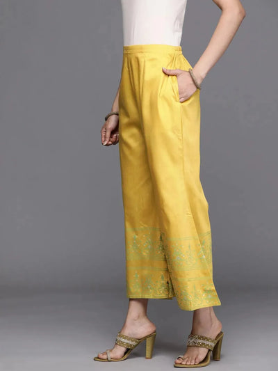 Yellow Printed Silk Palazzos - Libas