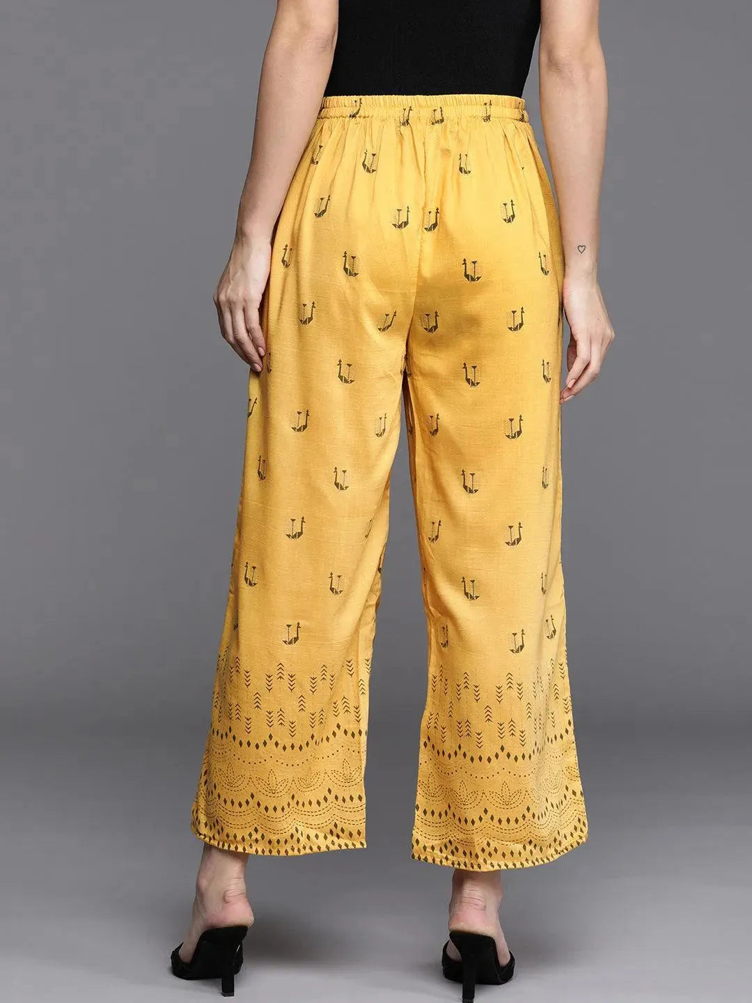 Yellow Printed Silk Palazzos - Libas