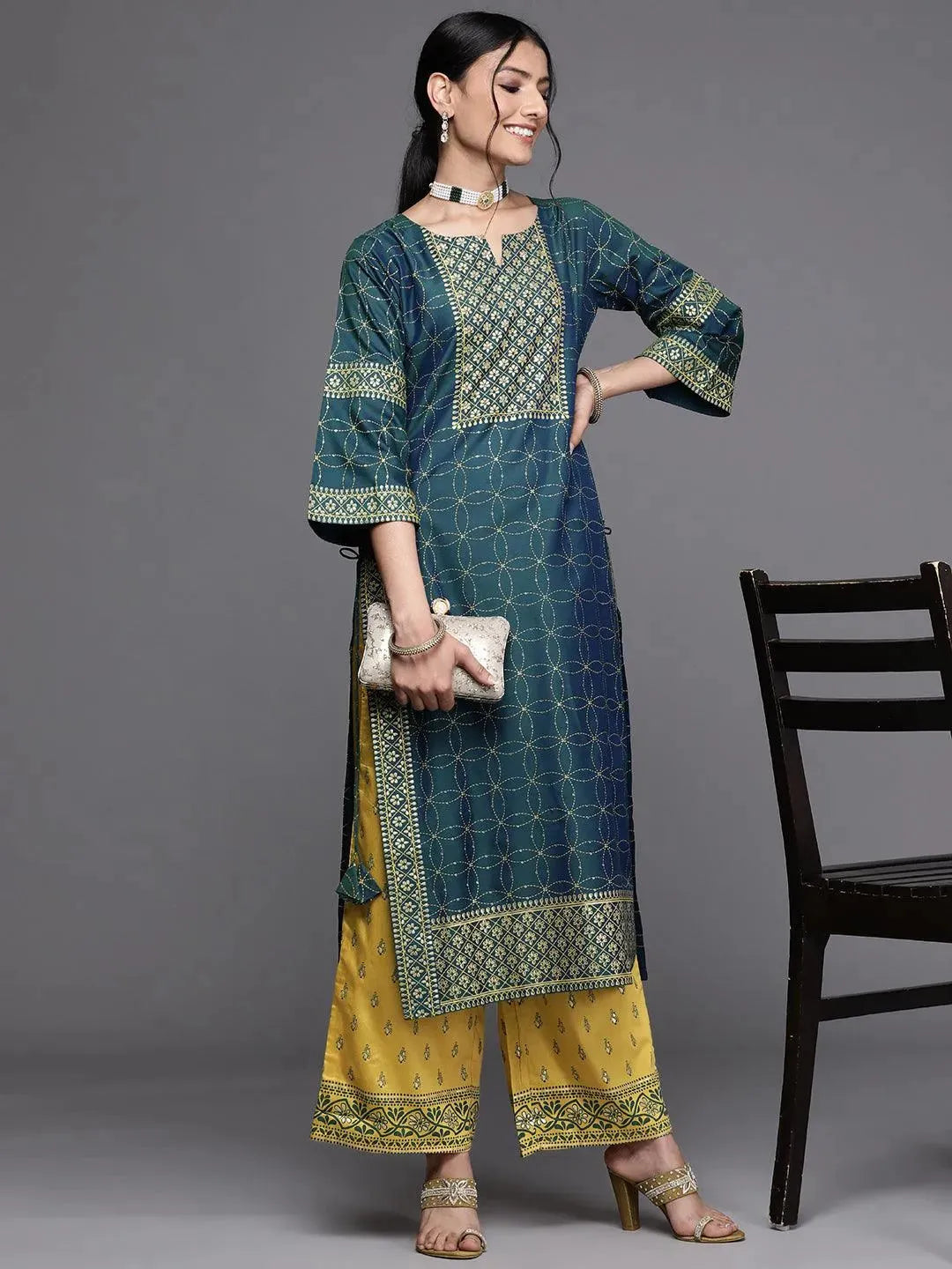 Yellow Printed Silk Palazzos - Libas