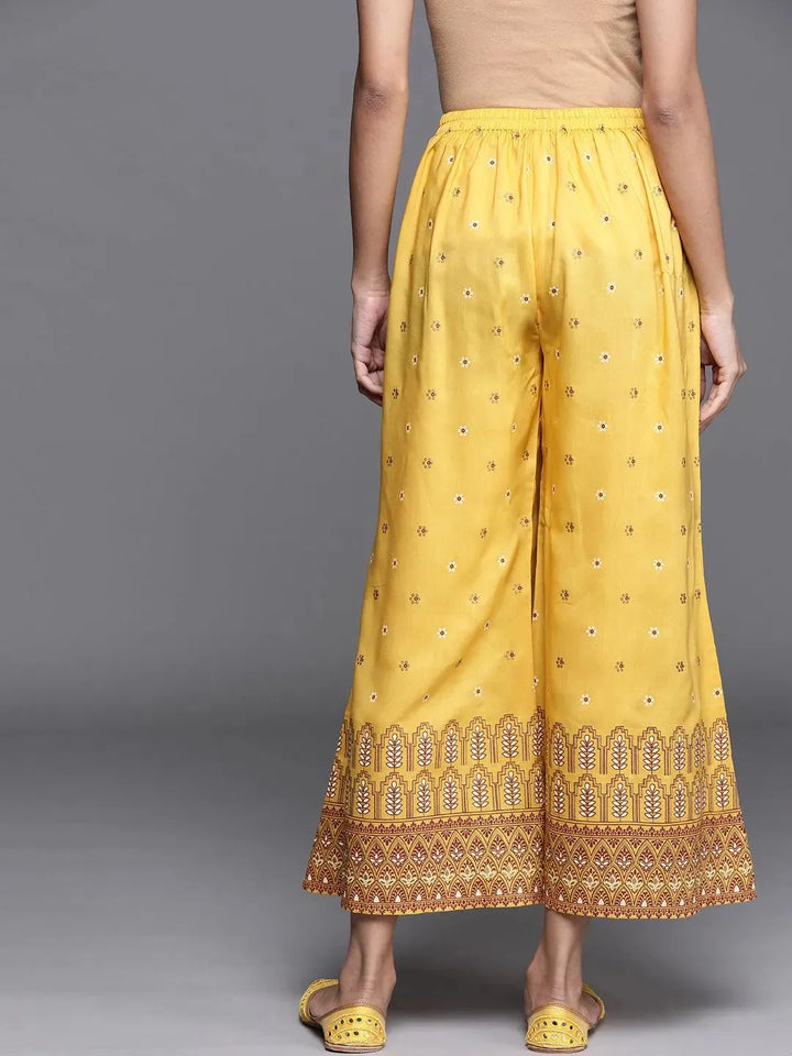 Yellow Printed Silk Palazzos - Libas