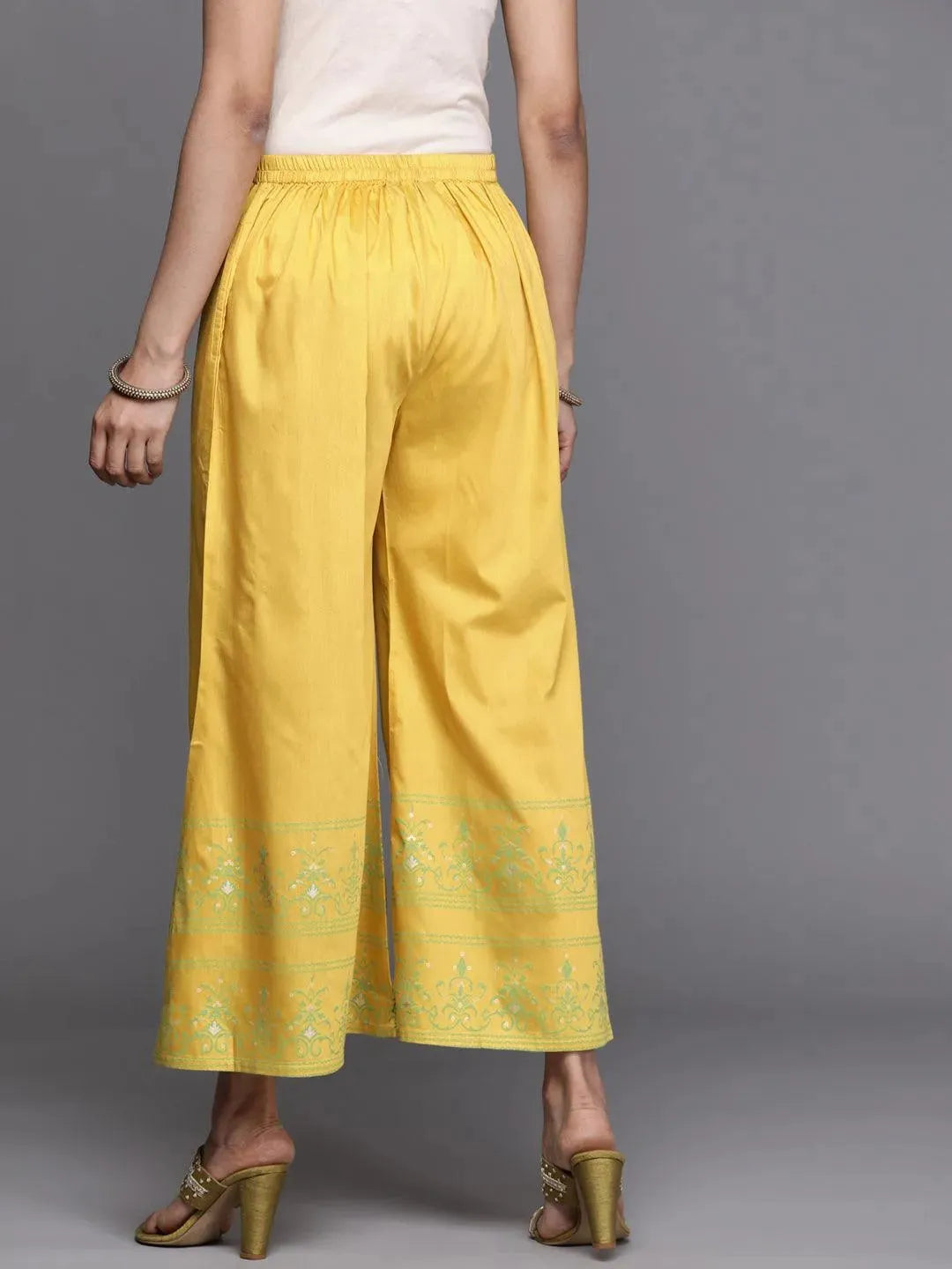 Yellow Printed Silk Palazzos - Libas