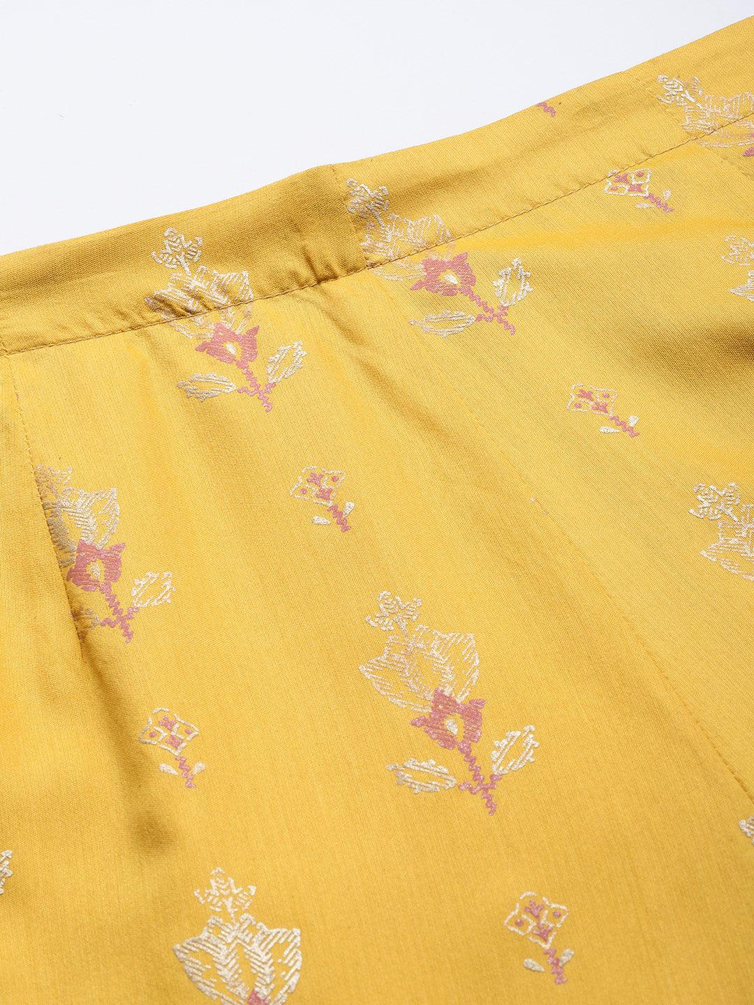 Yellow Printed Silk Palazzos - Libas