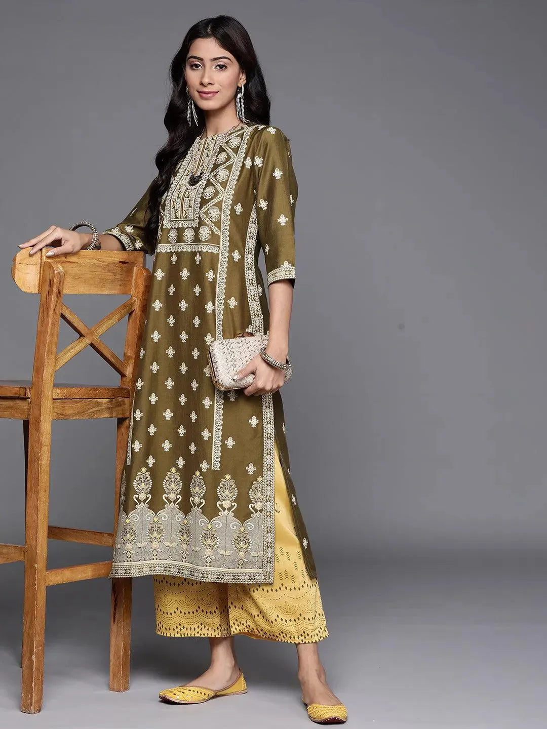 Yellow Printed Silk Palazzos - Libas