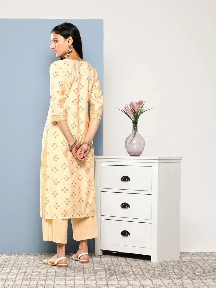 Yellow Printed Silk Straight Kurta - Libas