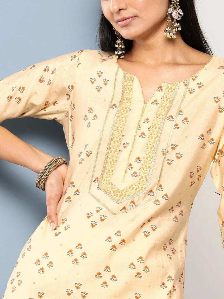 Yellow Printed Silk Straight Kurta - Libas