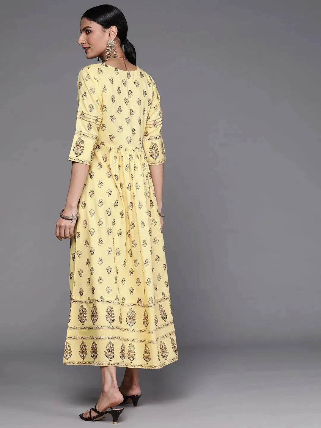 Yellow Printed Viscose Rayon Dress - Libas