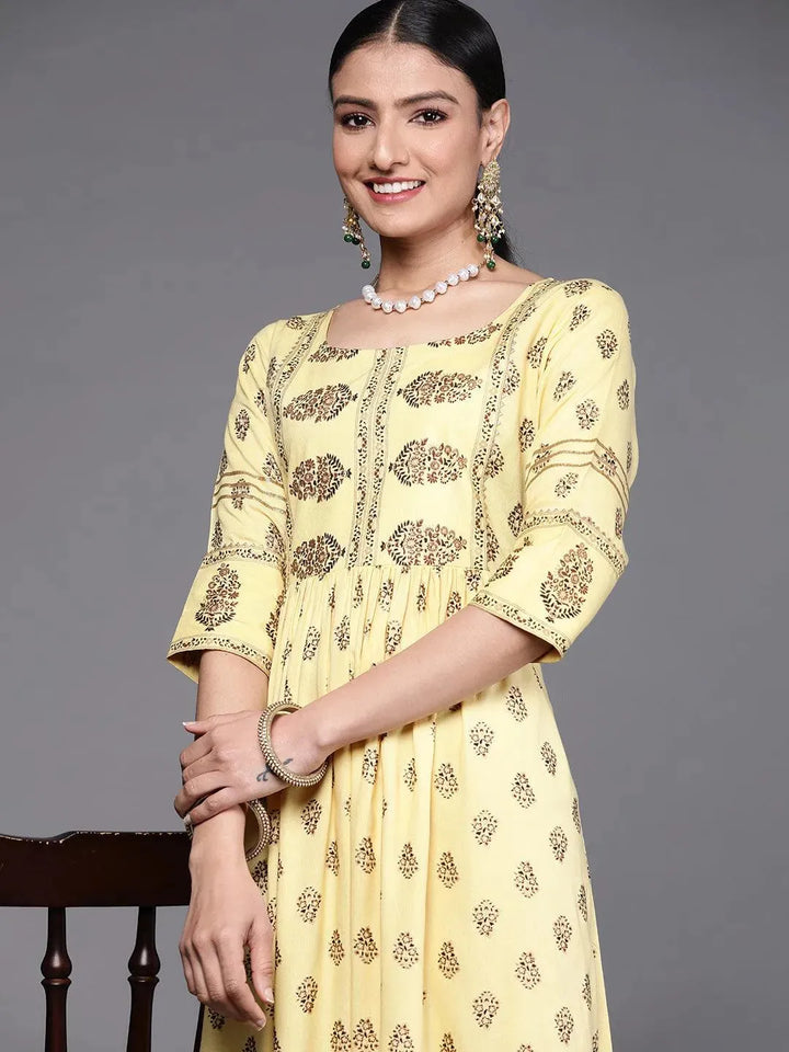 Yellow Printed Viscose Rayon Dress - Libas