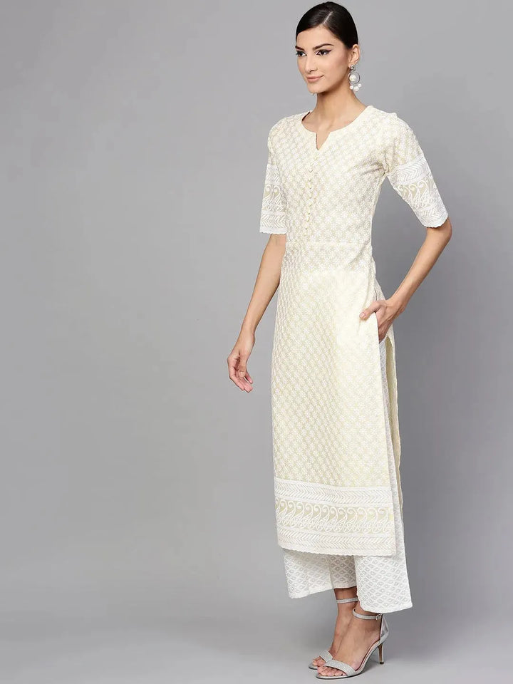 Yellow Schiffli Cotton Kurta Set - Libas