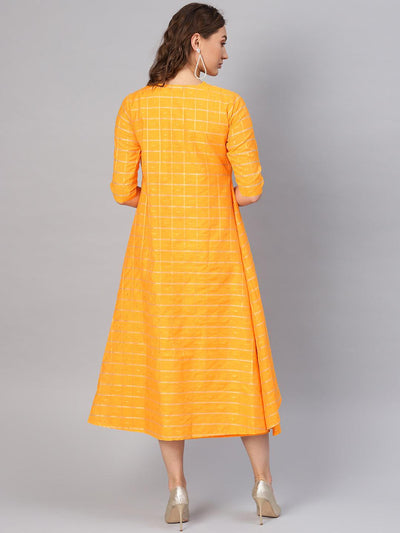 Yellow Self Design Chanderi Dress With Jacket - Libas