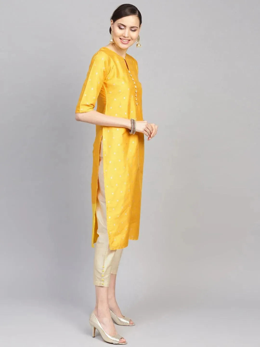 Yellow Self Design Chanderi Suit Set - Libas