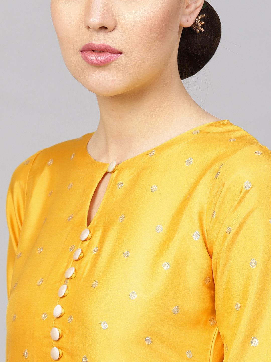 Yellow Self Design Chanderi Suit Set - Libas