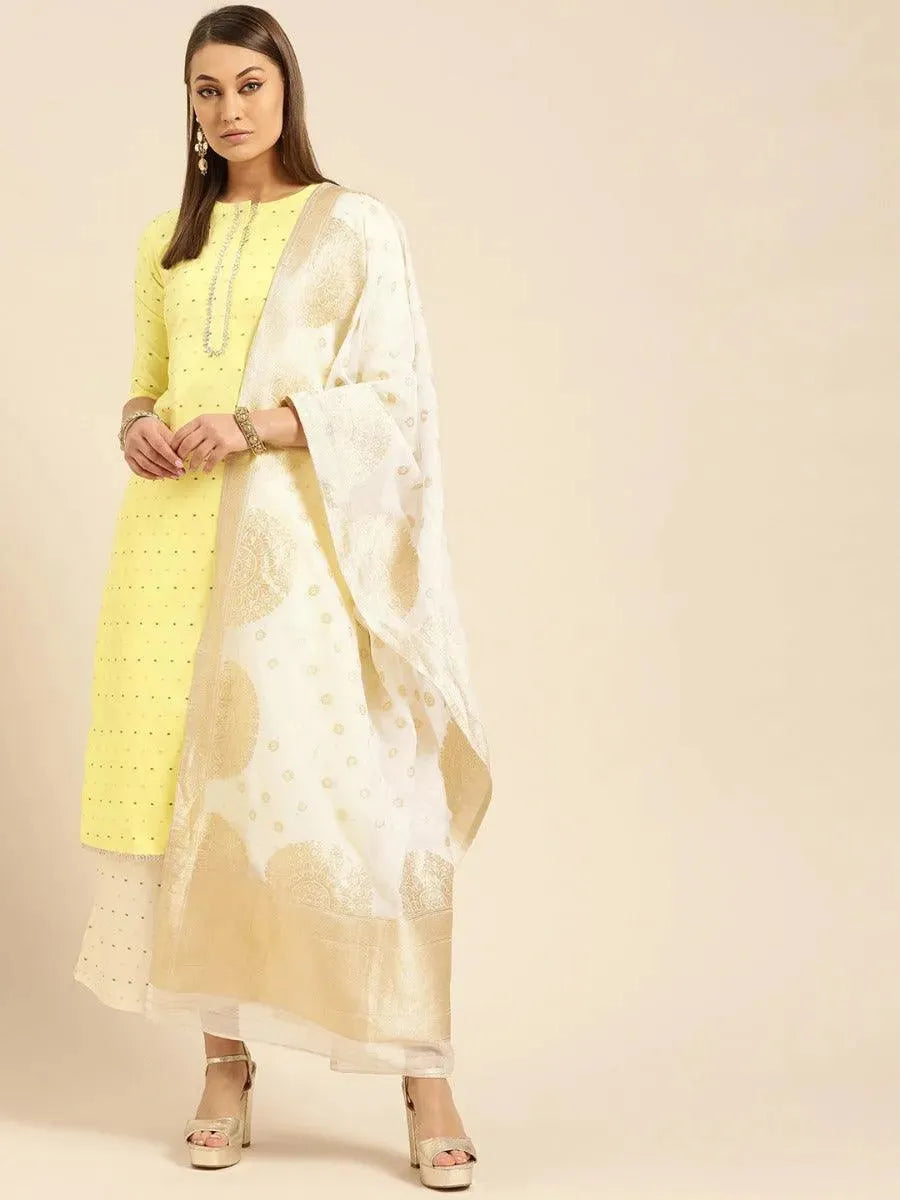Yellow Self Design Chanderi Suit Set - Libas