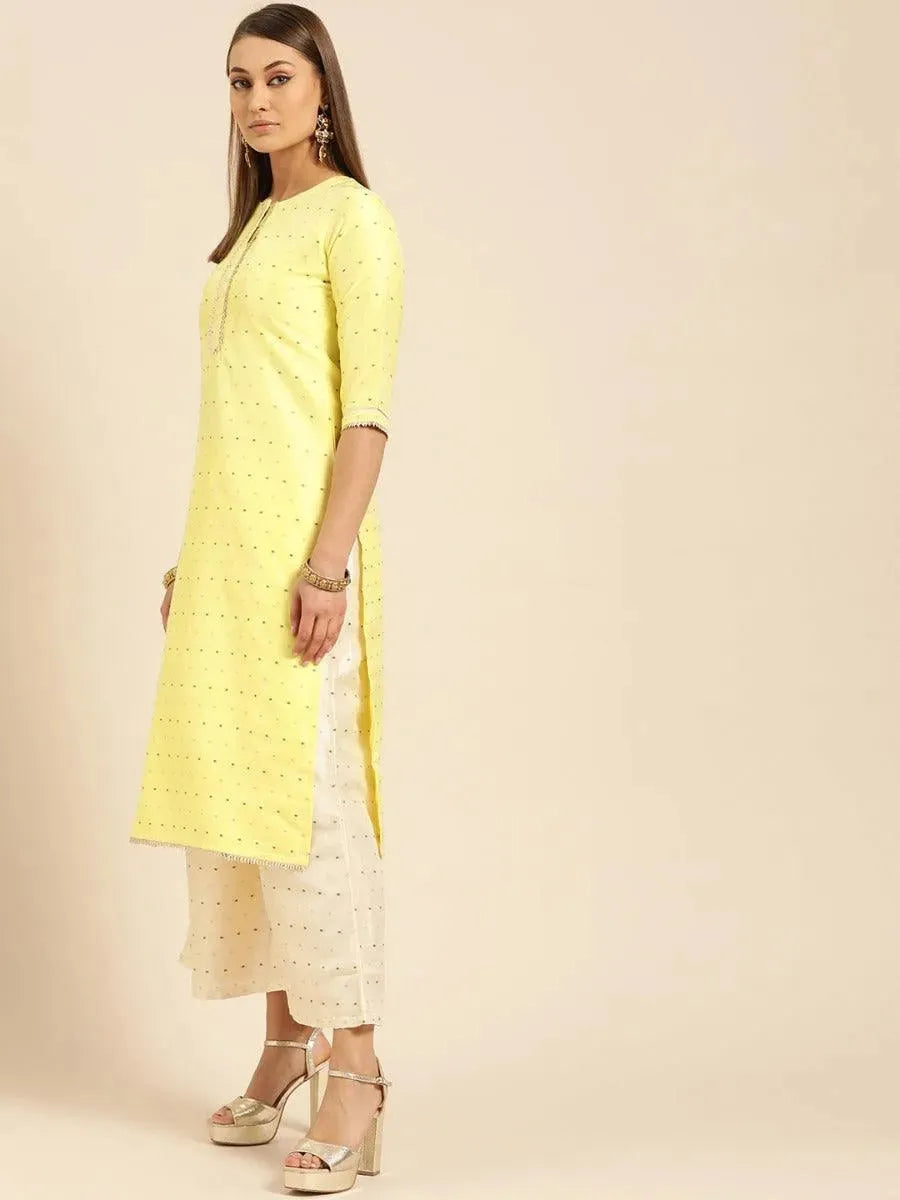 Yellow Self Design Chanderi Suit Set - Libas 