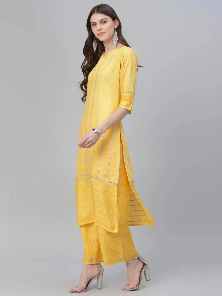 Yellow Self Design Chanderi Suit Set - Libas