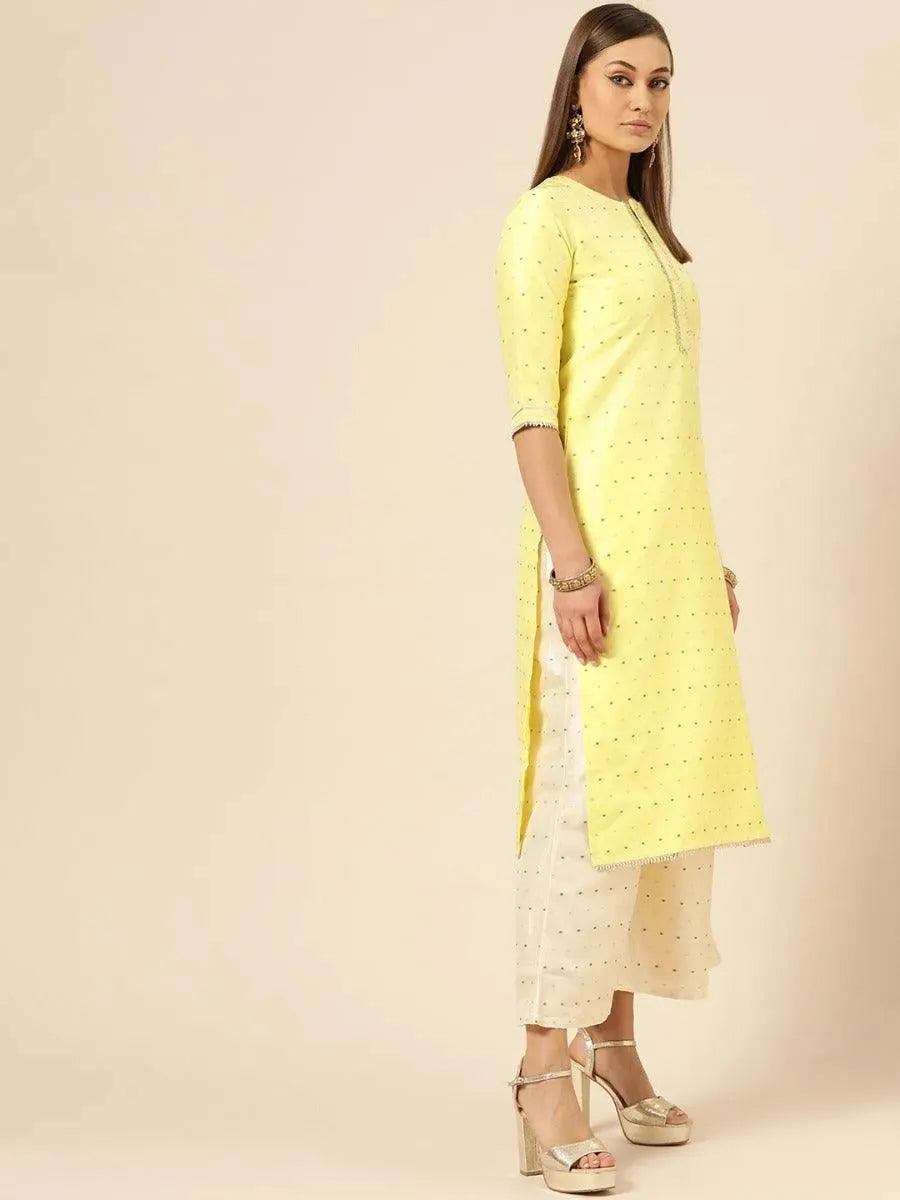 Yellow Self Design Chanderi Suit Set - Libas 