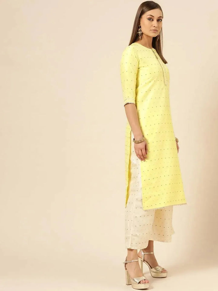 Yellow Self Design Chanderi Suit Set - Libas