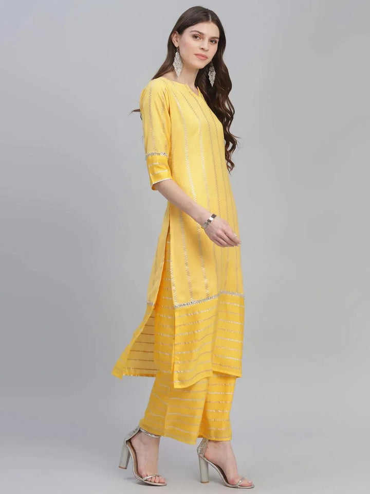 Yellow Self Design Chanderi Suit Set - Libas