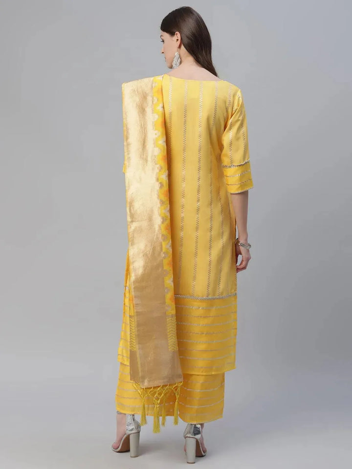 Yellow Self Design Chanderi Suit Set - Libas