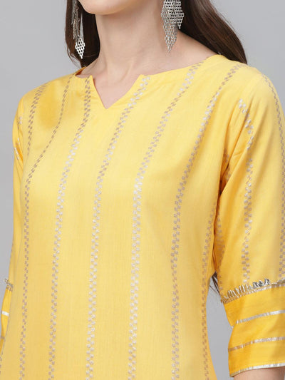 Yellow Self Design Chanderi Suit Set - Libas