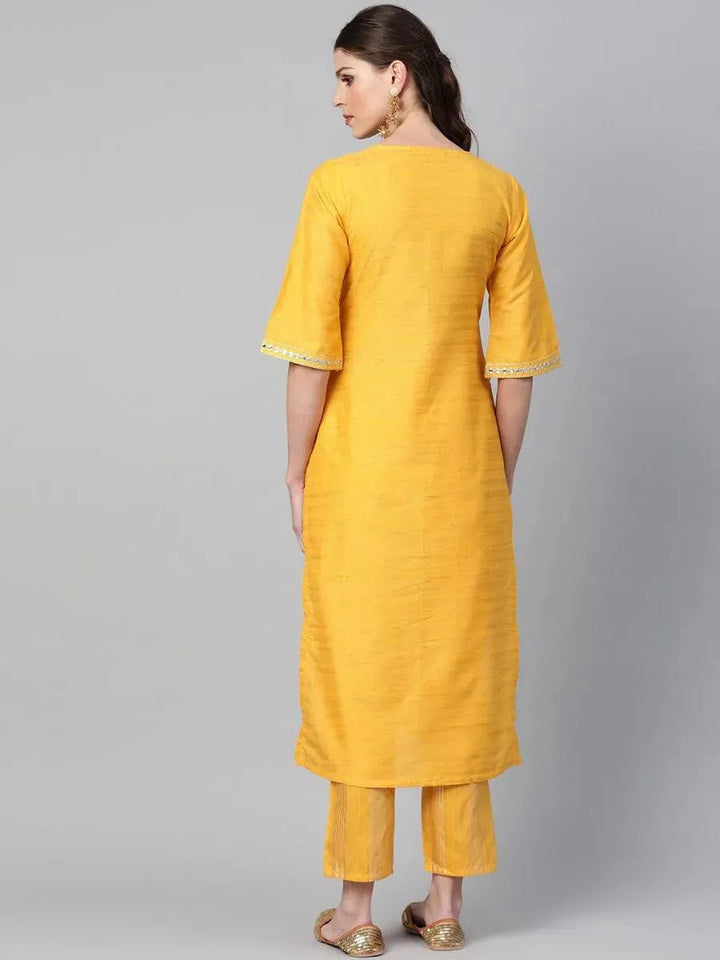 Yellow Self Design Chanderi Kurta Set - Libas