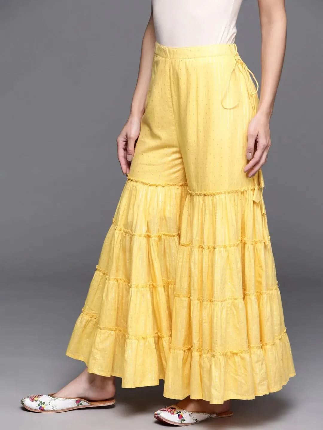 

Buy Yellow Self Design Cotton Sharara Pants - PL976O- | Libas Ethnic Wear Online