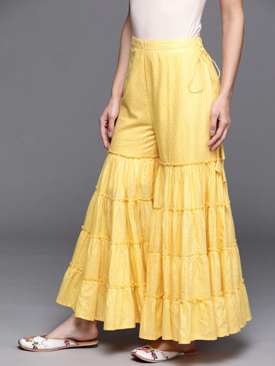 Yellow Self Design Cotton Sharara Pants - Libas