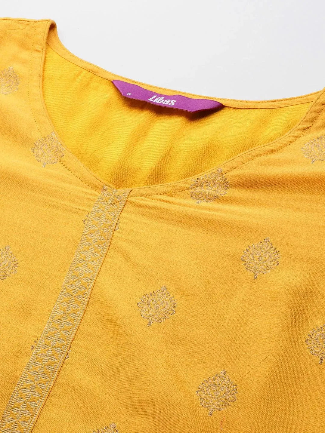 

Yellow Self Design Silk Blend Straight Kurta With Dupatta
