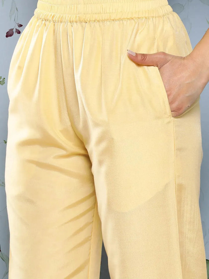 Yellow Self Design Silk Blend Suit Set With Trousers - Libas