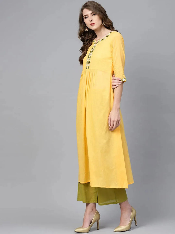 Yellow Solid Cotton Suit Set - Libas