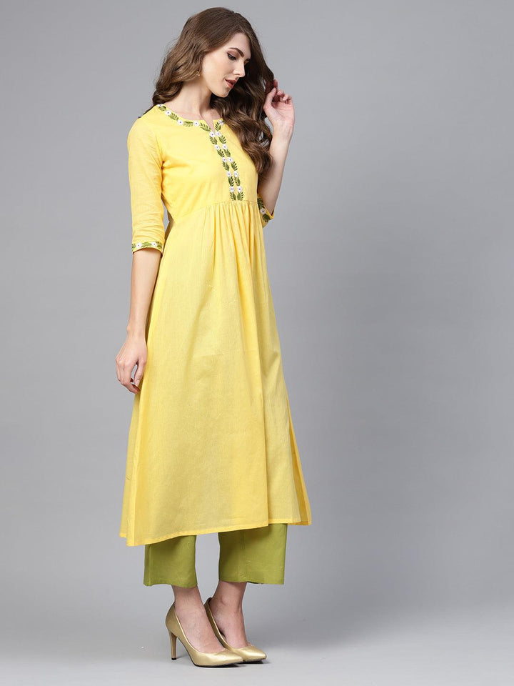 Yellow Solid Cotton Suit Set - Libas