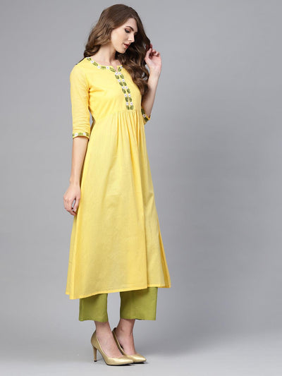 Yellow Solid Cotton Suit Set - Libas