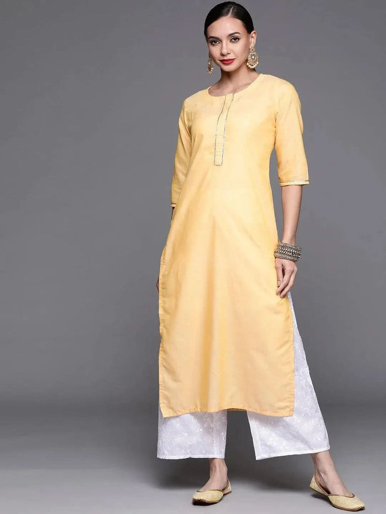 Libas Yellow Solid Cotton Kurta