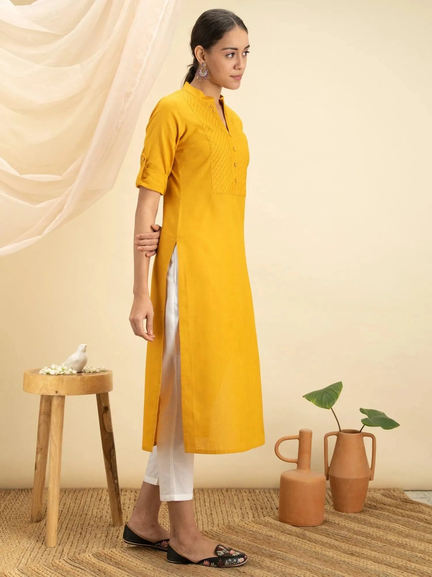 

Buy Yellow Solid Cotton Kurta - 12030O- | Libas Ethnic Wear Online