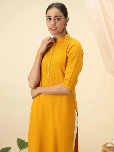 Yellow Solid Cotton Kurta - Libas